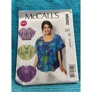 McCalls 6962 Sewing pattern top flutter sleeve size L XL XXL